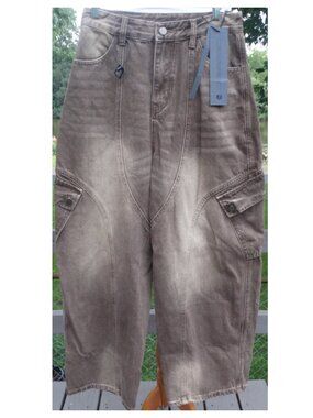 NEW SUPERMADE Street Culottes Barrel Cargo Jeans Women's Size 28/Large, brown
